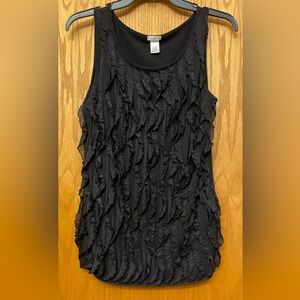 Studio Y Brand. Pretty Ruffled Front Black Top. Size Medium.